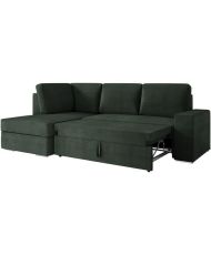 Canapé d'angle gauche convertible ARTEMIS 4 places - Velours côtelé vert foncé - 246 x 174 x 96 cm