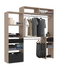 ARTIC EKIPA extendable dressing room kit - oak and black - 2 wardrobes + 2 drawers + Add-on unit - 198 x 40 x 202 cm