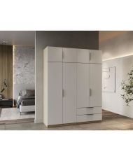 Armoire de chambre - 8 portes - 2 tiroirs - Blanc et chêne kronberg