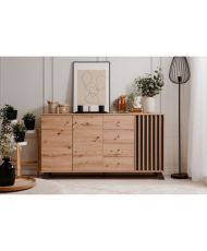 Buffet salle à manger MEDAN - chêne artisan et anthracite - 3 portes + 4 tiroirs - 160 x 85 x 40 cm