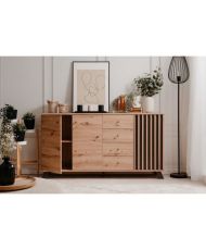 MEDAN Esszimmer-Sideboard – Artisan-Eiche und Anthrazit – 3 Türen + 4 Schubladen – 160 x 85 x 40 cm