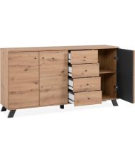 Buffet salle à manger MEDAN - chêne artisan et anthracite - 3 portes + 4 tiroirs - 160 x 85 x 40 cm