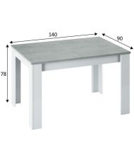 Table à manger extensible - KENDRA - Rectangulaire - Blanc artik et ciment - 140/190 x 90 x 78 cm