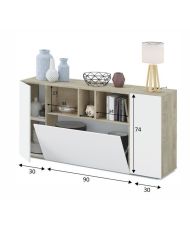 LOIRA Sideboard – Melamin – 150 x 41 x 76 cm – Artik Weiß und Eiche – 3 Türen + 3 Aufbewahrungsnischen