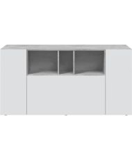 Buffet LOIRA - Mélaminé - Blanc artik et ciment - 3 portes + 3 niches de rangement - 150 x 41 x 76 cm