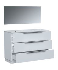 Ensemble Meuble salle de bain 120 - Vasque + 3 tiroirs + miroir - Blanc - ZOOM