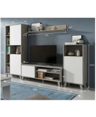 Ensemble meuble TV modulable - Blanc Artik et gris ciment - 260 x 33 x 184 cm