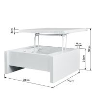 Table basse relevable - Blanc laqué - 75 x 75 x 35 - KARL
