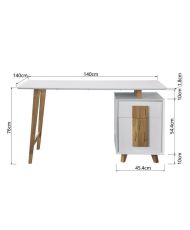 Schreibtisch 1 Tür 1 Schublade – Holz und Weiß – 140 x 76 x 60 – HAMBURG