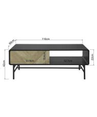 Coffee table with 1 drawer - Wood and black metal - 110 x 60 x 42 - BROOKLYN