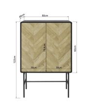 Hohes Sideboard mit 2 Türen – MDF und schwarze Metallbeine – 80 x 40 x 122 – BROOKLYN
