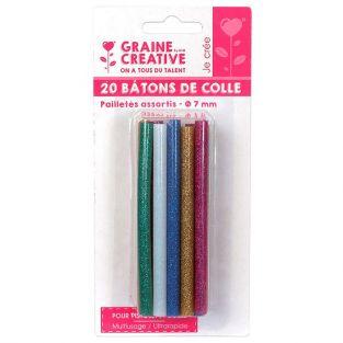 20 glue sticks for glue gun Ø 7 mm - Glitter colors