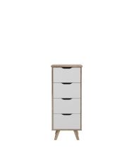 Kommode mit 4 Schubladen – Spanplatte – Eiche und Weiß – 45 x 42 x 108 cm