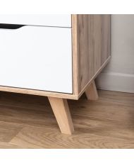 Commode 6 tiroirs - En panneaux de particules - chêne et blanc - 154 x 42 x 86 cm