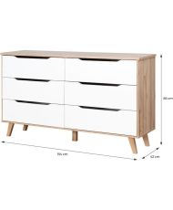 Kommode mit 6 Schubladen – Spanplatte – Eiche und Weiß – 154 x 42 x 86 cm