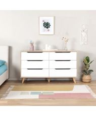Commode 6 tiroirs - En panneaux de particules - chêne et blanc - 154 x 42 x 86 cm