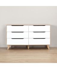 Commode 6 tiroirs - En panneaux de particules - chêne et blanc - 154 x 42 x 86 cm