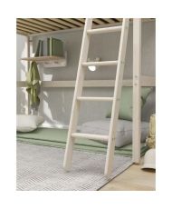 Letto a soppalco per bambini - ERIKA - Pino massiccio sbiancato - Rete inclusa - 90 x 190 cm