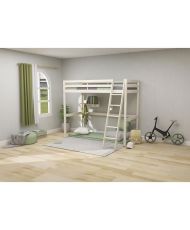 Lit mezzanine enfant - ERIKA - Pin massif blanchi - Sommier inclus - 90 x 190 cm
