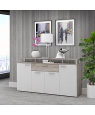 TV-Schrank – Sideboard – Esstisch-Set – Weiß und Eiche