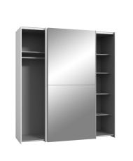 Armoire 2 portes coulissantes + miroir - Panneaux de particules - Blanc mat - 170,3 x 61,2 x 190,5 cm