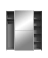 Wardrobe with 2 sliding doors + mirror - Particleboard - Matt white - 170.3 x 61.2 x 190.5 cm