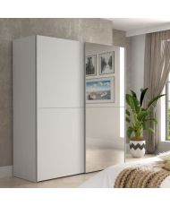 Armoire 2 portes coulissantes + miroir - Panneaux de particules - Blanc mat - 170,3 x 61,2 x 190,5 cm