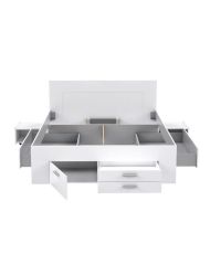 Lit adulte contemporain 160 x 200 cm - 4 tiroirs - 2 chevets avec niche - Blanc mat - UDINE