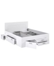 Lit adulte contemporain 160 x 200 cm - 4 tiroirs - 2 chevets avec niche - Blanc mat - UDINE