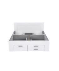 Lit adulte contemporain 160 x 200 cm - 4 tiroirs - 2 chevets avec niche - Blanc mat - UDINE