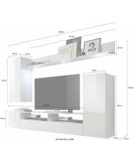Ensemble meuble TV DOS - 3 Portes - LED - Mélamine blanc mat et brillant - 208 x 33 x 165 cm
