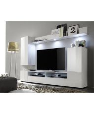 DOS TV-Schrankset – 3 Türen – LED – mattes und glänzendes weißes Melamin – 208 x 33 x 165 cm