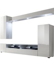 Ensemble meuble TV DOS - 3 Portes - LED - Mélamine blanc mat et brillant - 208 x 33 x 165 cm