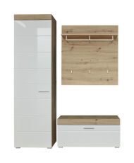 Meuble d'entrée AMANDA : Armoire 1 porte + Banc avec abattant + 3 pateres
