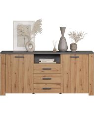  FOLLOW Sideboard – Craftsman-Eiche und schiefergraues Melamin – 2 Türen + 3 Schubladen – 180 x 40 x 83 cm