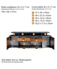 Mobile TV MOOD 2 ante e 2 cassetti - Legno invecchiato e melaminico grigio opaco - 180 x 47 x 66 cm