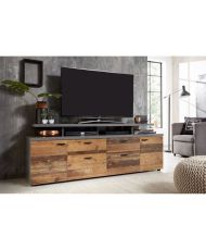 Mobile TV MOOD 2 ante e 2 cassetti - Legno invecchiato e melaminico grigio opaco - 180 x 47 x 66 cm