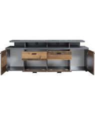 Meuble TV MOOD 2 portes et 2 tiroirs - Mélaminé bois vieilli et gris mat - 180 x 47 x 66 cm