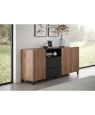  KENDO Sideboard – Bernsteineiche und Mattschwarz – 3 Türen + 2 Schubladen – 185 x 40 x 78 cm