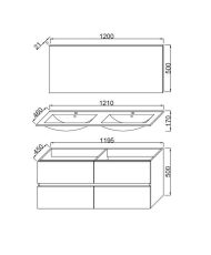 TOTEM Bathroom 120 cm - 4 slow-closing drawers - double ceramic sink + mirror