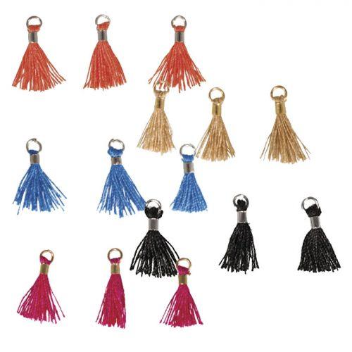 Kit de Mini-pompons avec œillet 15 mm - beige-bleu-noir-orange-rose Kit de Mini-pompons avec œillet 15 mm - beige-bleu-noir-orange-rose