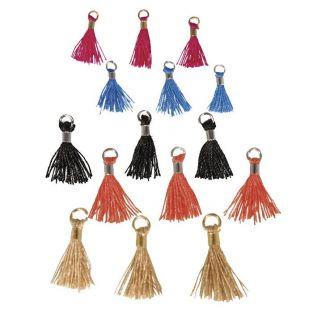 Kit de Mini-pompons avec œillet 15 mm - beige-bleu-noir-orange-rose