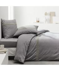 Fitted sheet - 140 x 200+30 cm - 100% plain cotton percale - Steel