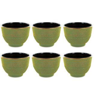 6 tasses en fonte de Chine vert & bronze 15 cl