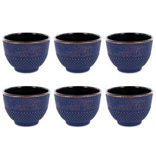 6 tasses en fonte de Chine bleu & bronze 15 cl