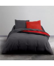 Cotton bedding set 240 x 260 cm - Two-tone Gray and Alix Red