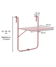Table de balcon rabattable - Acier - 60 x 75 x 82-92 cm - Rose