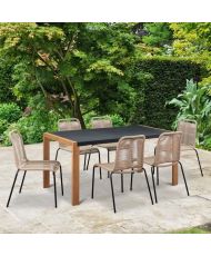 Garten-Esstisch – pulverbeschichteter Stahl + Holzbeine + Trivanit – 162 x 80 x 74 cm