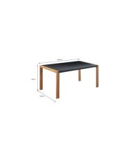 Table à manger de jardin - Acier thermolaqué + Pieds en bois + Trivanite - 162 x 80 x 74 cm