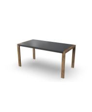 Garten-Esstisch – pulverbeschichteter Stahl + Holzbeine + Trivanit – 162 x 80 x 74 cm